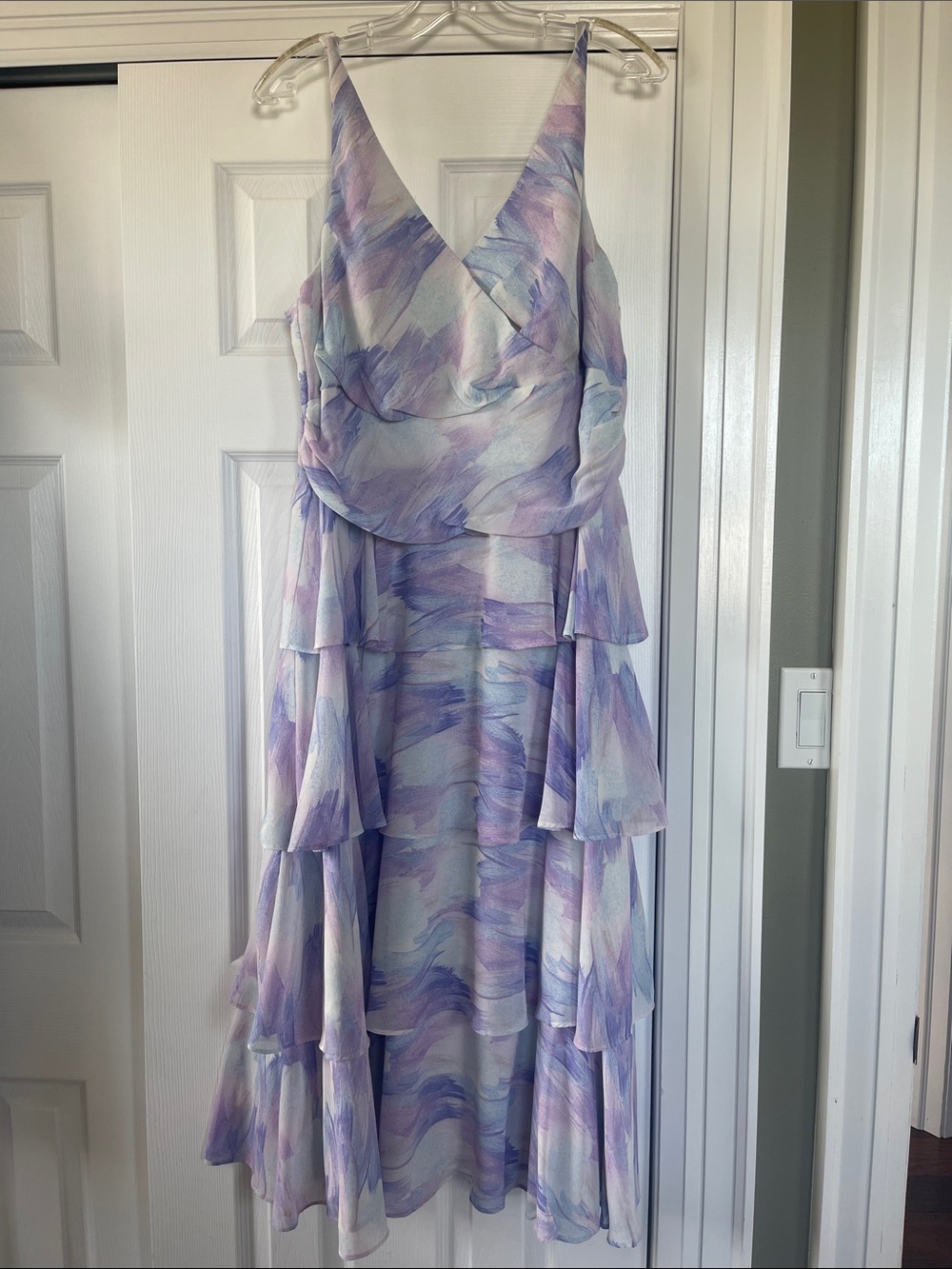 Chi Chi London Pastel Lavender & Sky Blue Tiered Maxi Dress